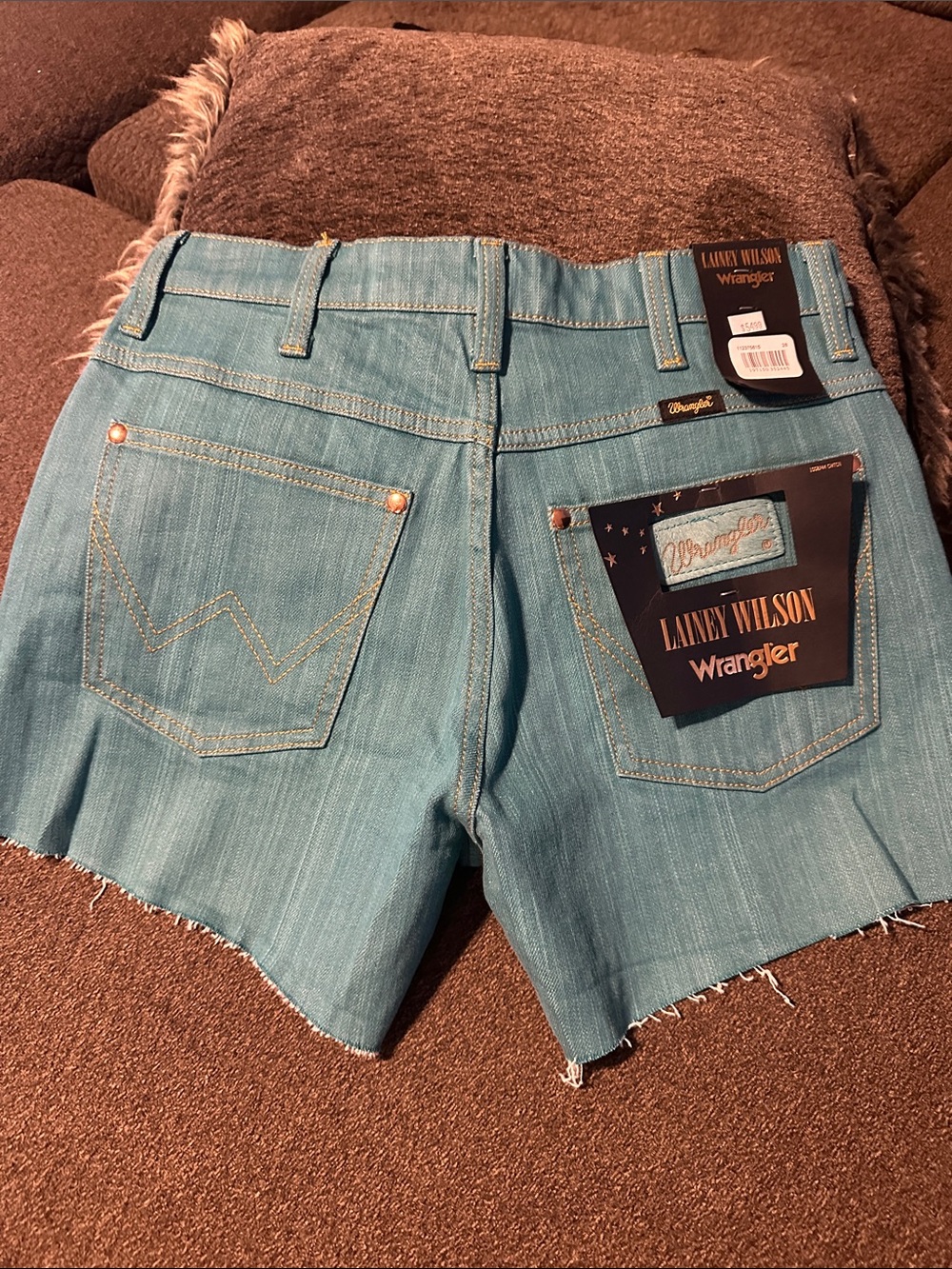Wrangler Teal Denim Frayed Hem Shorts - Picture 3 of 5